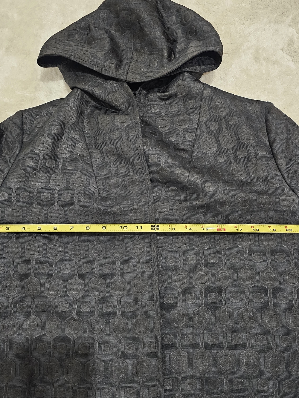 Sisley Black Geometric Jacquard Hooded Belted Coat Wrap XL-XXL - Picture 12 of 15